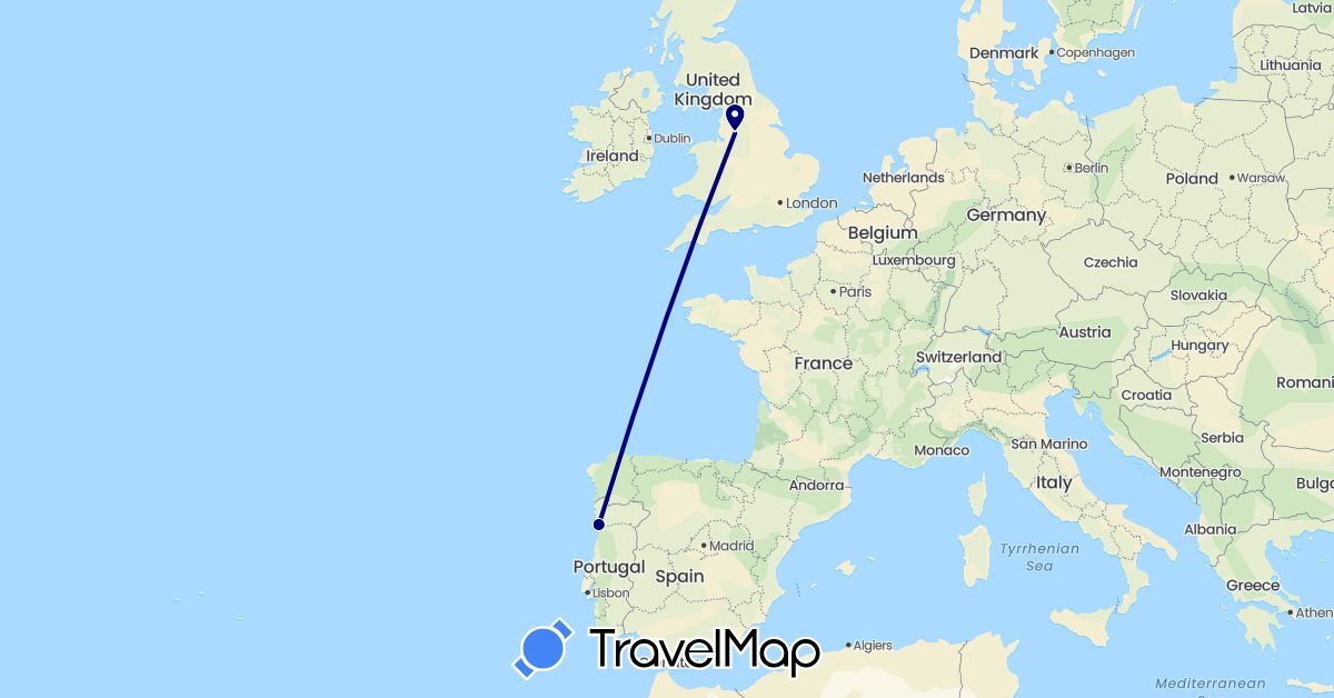 TravelMap itinerary: driving in United Kingdom, Portugal (Europe)